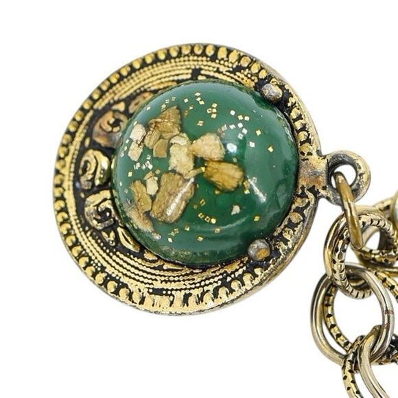 Bold Vintage Charm Bracelet Large Confetti-Style Lucite Resin Green Cabochons - Picture 6 of 9